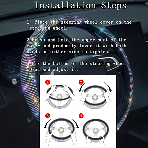 Shering Bling Rhinestones Steering Wheel Cover with Crystal Diamond Sparkling Car SUV Breathable Anti-Slip Steering Wheel Protector for Women ,Party,Birthday Gift((Fit 14.2\"-15.3\" Inch))
