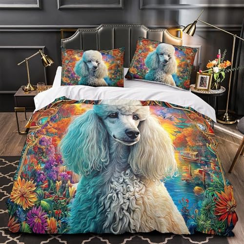Housse de couette caniche parure de lit microfibre douce 260x220cm