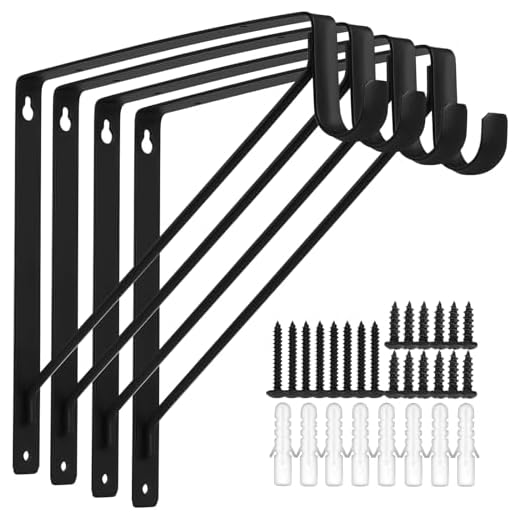 4Pack Closet Shelf Brackets, Heavy Duty Closet Rod & Shelf Brackets, 11 Inch Closet Brackets with Rod Holder, Hanger Pole Support Bracket for Clothes, Wall Mount Closet Rod Brackets with Screws-Black