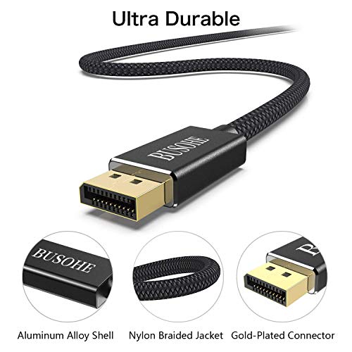 Cavo DisplayPort 1.4 8K 2m, BUSOHE Cavo Intrecciato da DisplayPort a DisplayPort (Cavo DP 1.4) 8K 60Hz, 4K 144Hz e HBR3 (Nero)