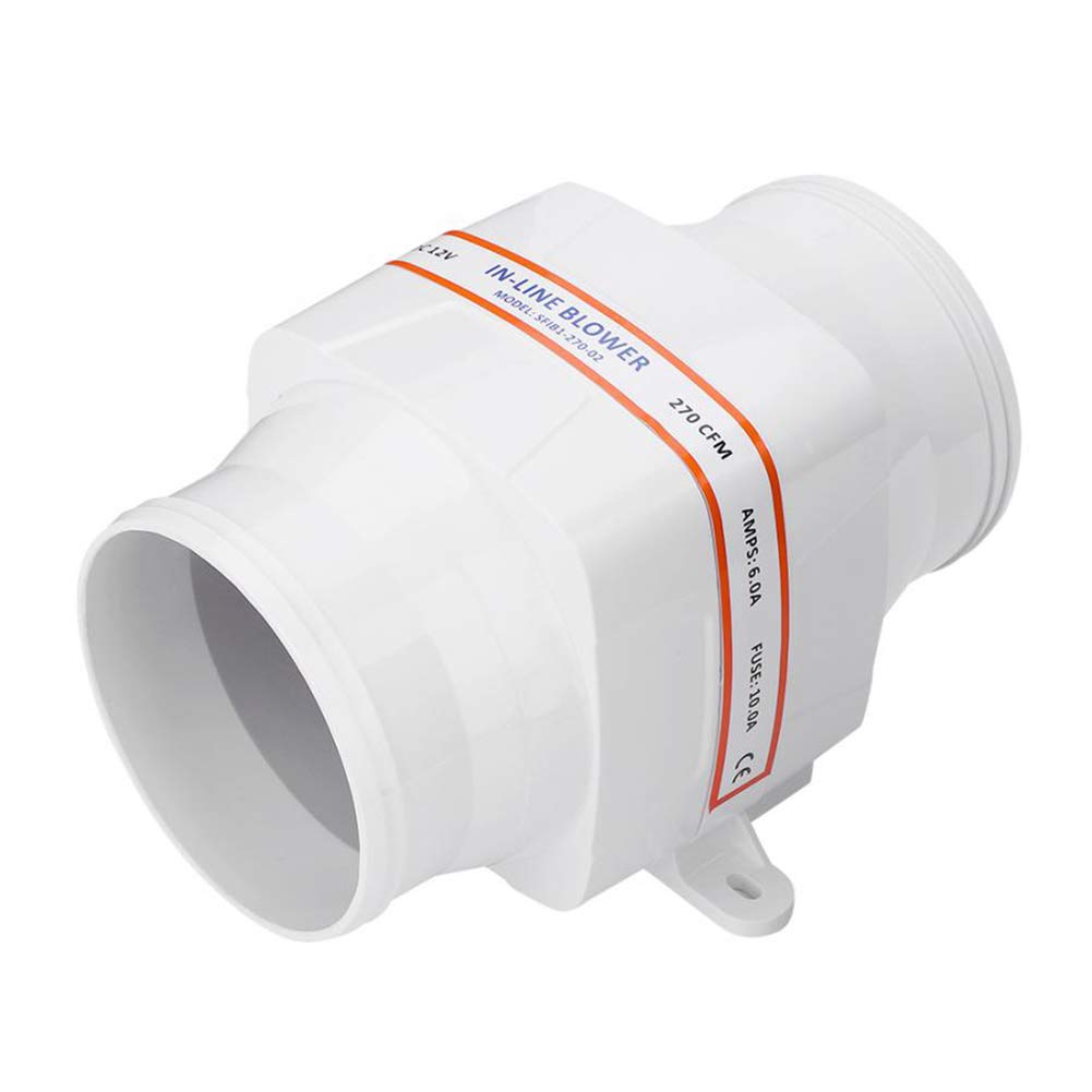 Liusin 4 Inch In-Line Blower 12V 270CFM Electric In-Line Marine Bilge Air Blower Fan Mute Strong Ventilation Fan for Yacht Caravan, White Liusin 4 Inch In-Line Blower 12V 270CFM Electric In-Line Marine Bilge Air Blower Fan Mute Strong Ventilation Fan for Yacht Caravan, White