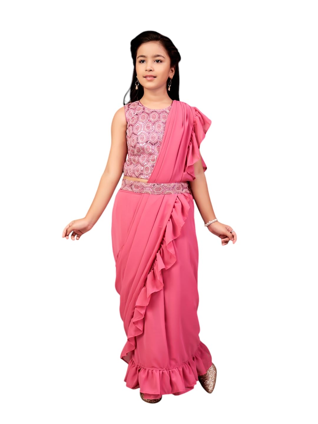 Aarika Girls Ethnic Wear Pink Colour Sequin Embroidery Georgette Lehenga Choli Set With Attached Dupatta-4-13 Years (Lch-Shm-5014)
