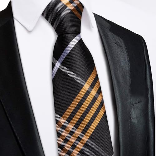 Image of Hi-Tie Zipper Ties for Men Pre-tied Tie Set Lapel Pin Pocket Square and Cufflinks Formal Business Wedding Adjustable Necktie