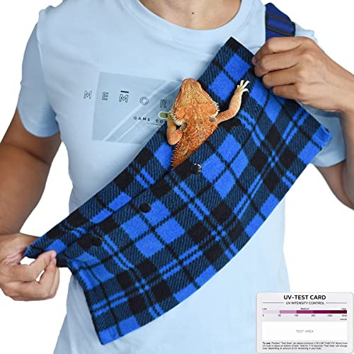 Image of LIKZINWA Small Animal Sling - Bearded Dragon & Lizard Carrier with Adjustable Strap (Blue-Square) + UV Sensor Card