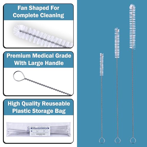 Image of Strong 'n Flex Nylon Straw Cleaner Brushes - Fan-Shaped End for Tight Spaces, Ideal for Reusable Straws, Water Bottles, Sippy Cups & Pipes - Includes Zippered Pouch - 8 inch, 10 inch, 12 inch Long - Set of 9