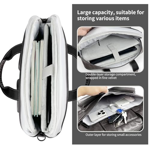 Image of MOCA PU Leather Laptop Bag for Men & Women | Office Briefcase | Multi-Pocket Messenger Bag | Fits 15.6 Inch Laptop | Adjustable Shoulder Strap