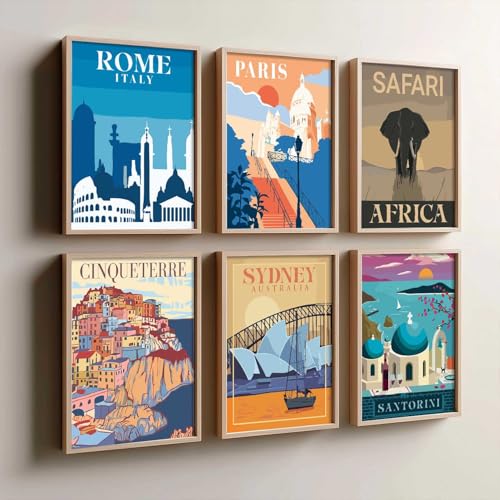 Image of kotart City view wall art | Hanging frames for Living Room | Bedroom | Office | Gift | Decoration Home | Painting Decor (Pack of 6 Multicolor) (14X20 Inch, E)