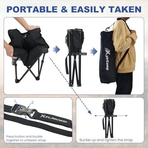 XplrKamp Padded Camping Stool, 18" 500lb Oversized Foot Rest, Black, 1 - image 6