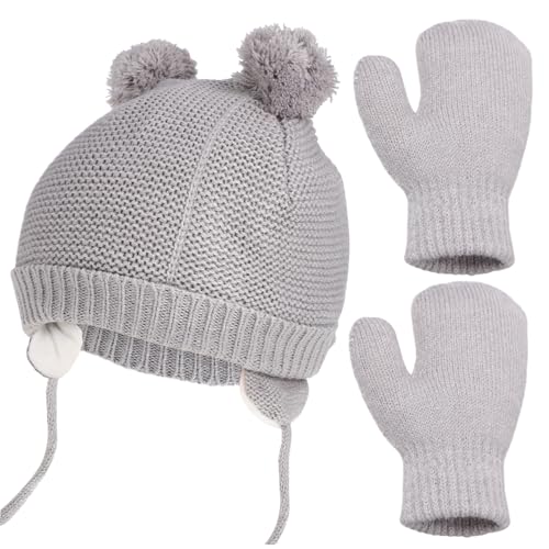 Winter Hat and Mittens Warm Fleece Lined Cap with Gloves for Boys and Beanie with Pompom for Daily Activities and Outdoor Adventures