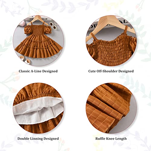 Toddler Girl Cold Shoulder Boho Dress Little Kids Flounce Lace Casual Midi Summer Dresses Outfit Clothes2