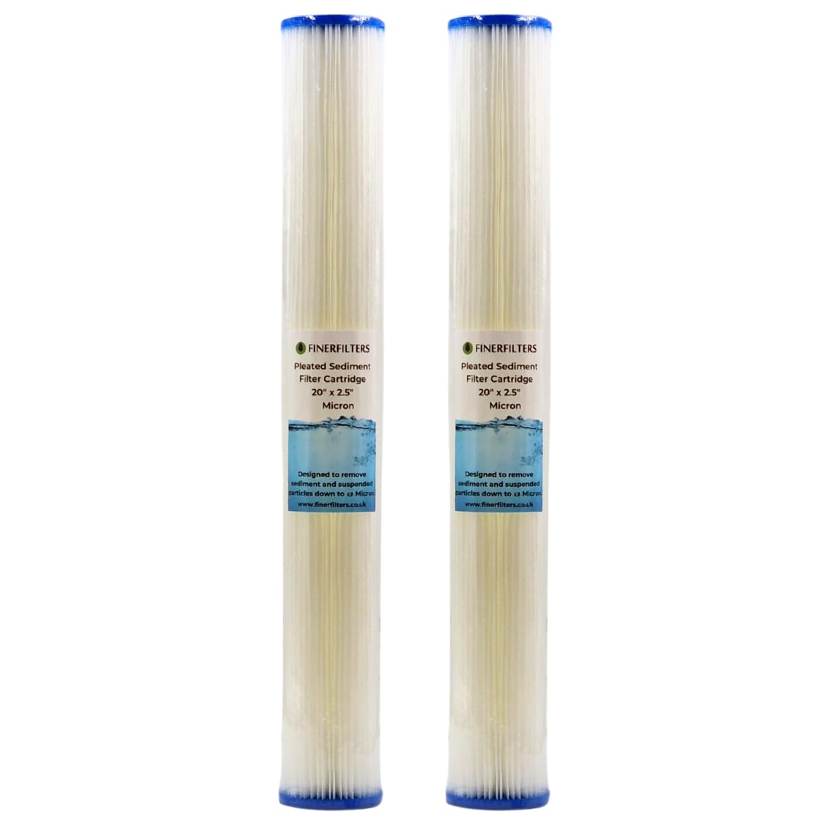 20" Standard Pleated Sediment Water Filter | 5 Micron, 20" x 2.5" | Washable Filter to Extend Lifespan, Fits 20" Standard Housings (2 Pack)