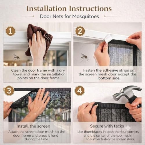 Image of Polyester Magnetic Mosquito Net for Door 7 feet | Mosquito Curtain for All Types & Sizes Door Nets for Mosquitoes Auto-Closing Insect Screen to Keep Mosquitoes Out (Black, 210 * 110cm)
