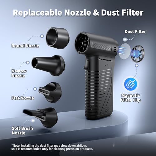 Image of JJC Electric Compressed Air Duster Blower, 3 Adjustable Speed, Cordless | with Brushless Motor, Strong Airflow up to 42m /s, Rechargeable Blaster for PC Keyboard Camera Lens Home Ourdoor Car Cleaning
