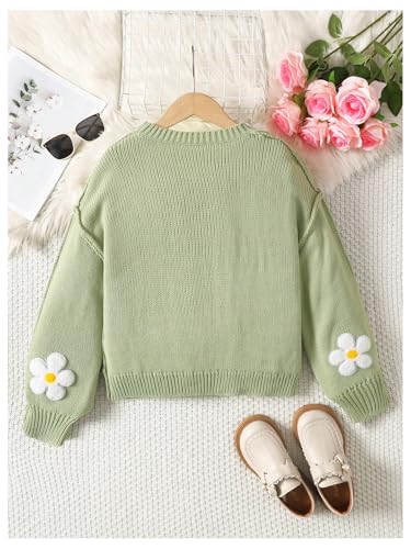 Image of BEAUDRM Girl's Bow Sweater Crew Neck Cute Sweaters Long Sleeve Knit Pullovers Sweater