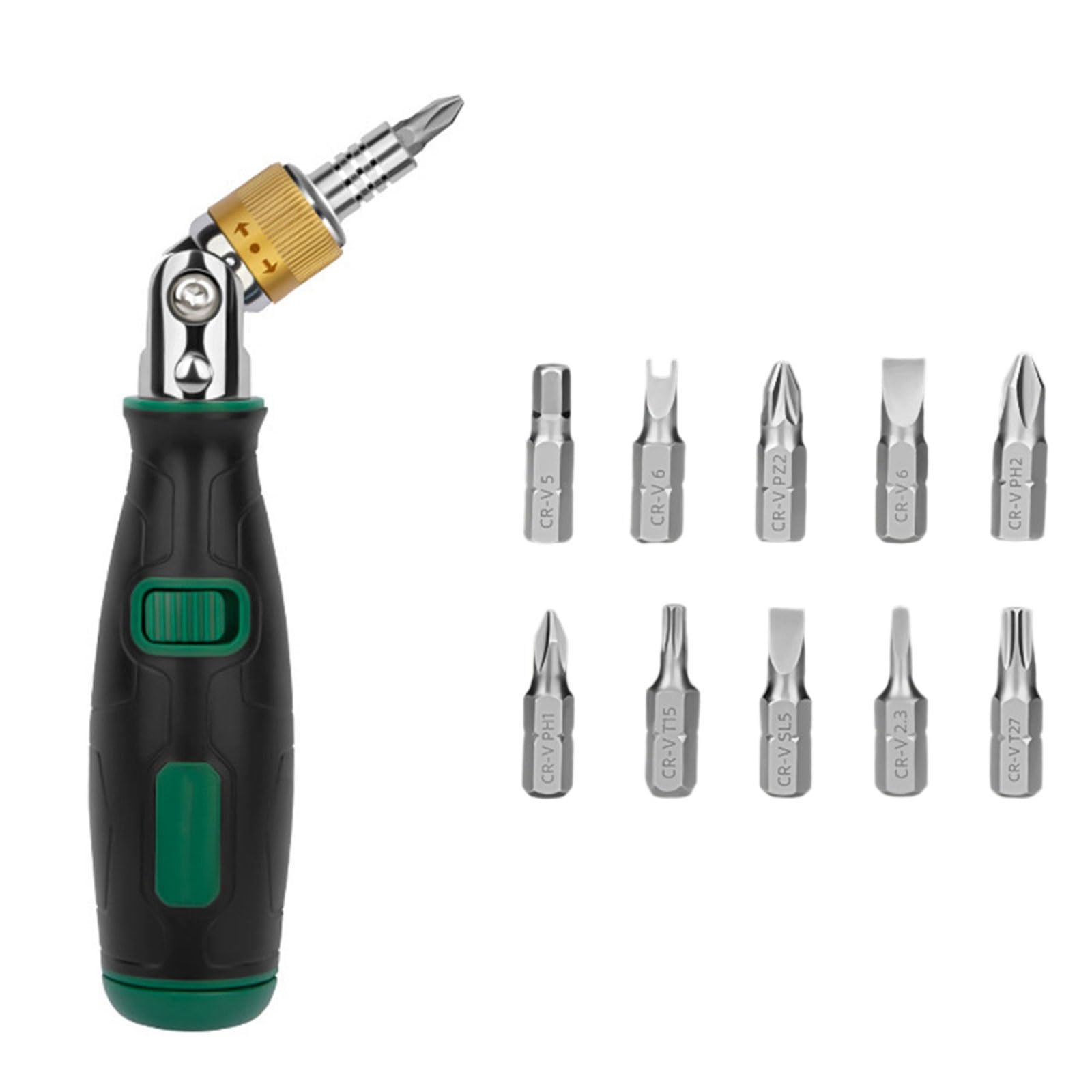 10 in 1 Multiple Angles Ratcheting Screwdriver Set Carbon Steel Bit Compact Storage Case Professional Tool Set Carbon Steel Ratcheting Screwdriver