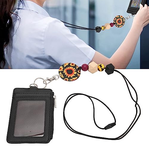 Porta-crachás Aladeno Porta-crachás de identificação de couro PU vertical com cordão Separação de co