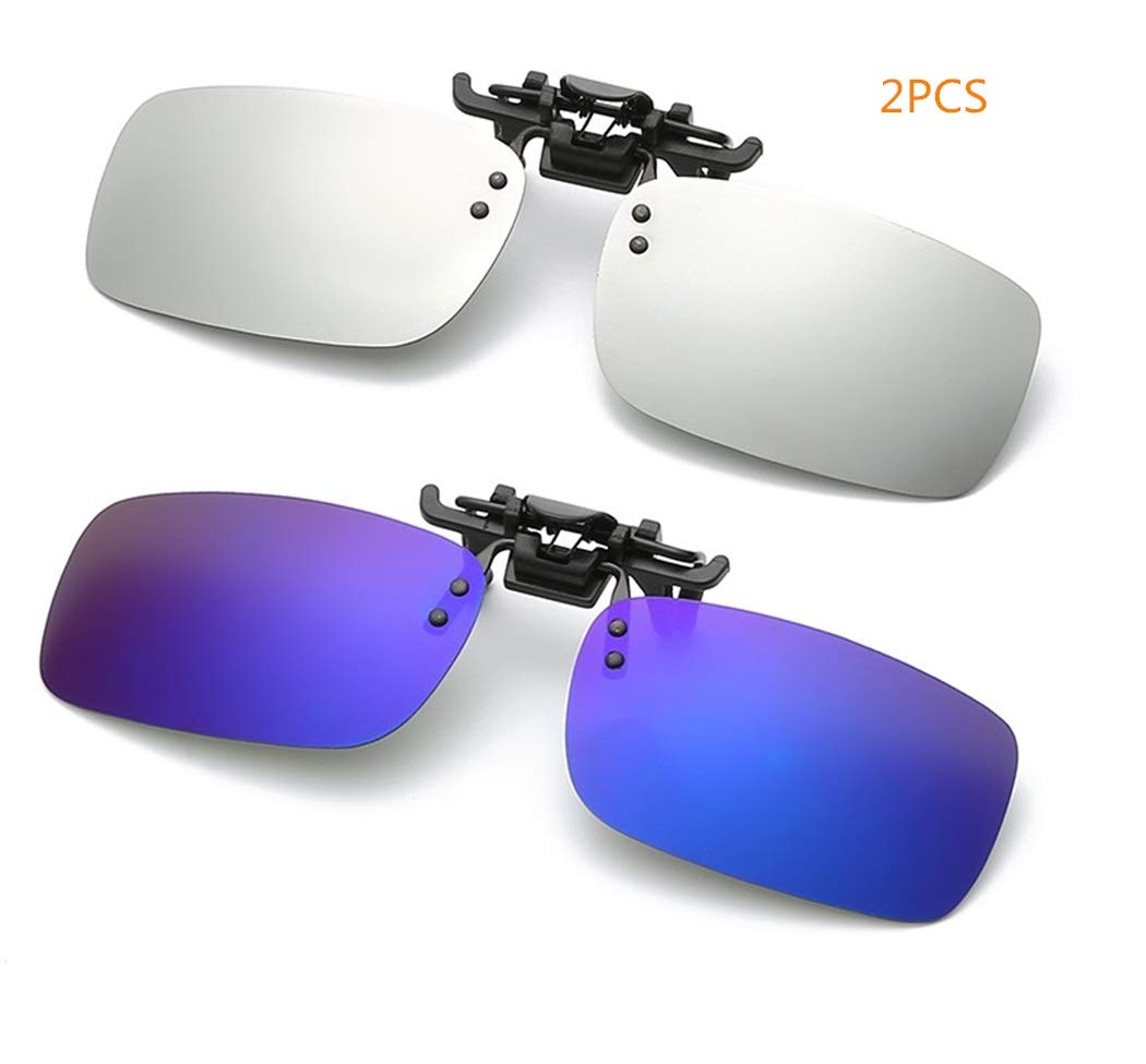 DAUCO Clip on Sunglasses Polarized, Flip Up Rimless Anti Glare for Driving Fishing, UV Protection, 2 PACK