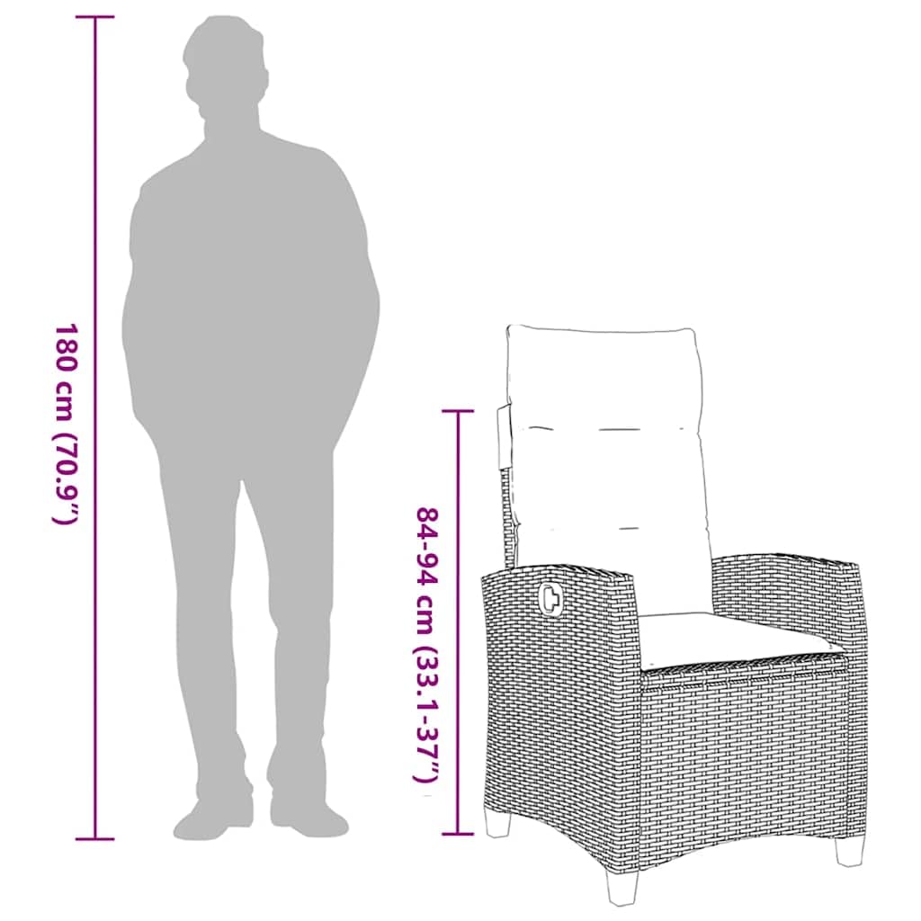vidaXL Silla de jardín reclinable con Mesa Auxiliar ratán Beige, Silla reclinable para Patio, sillón reclinable para Muebles de Patio, sillón reclinable para jardín