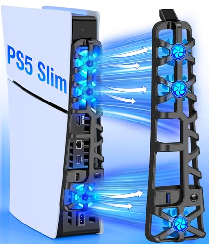 Image of OIVO INDIA PS5 Slim Silent Cooling Fan USB 3.0 Port, 3 Levels Cooler With LED Efficient System for Both PS5 Slim Disc and Digital Editions (PS5 Slim External Cooling Fan)