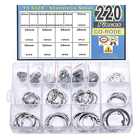 CO-RODE 220Pcs 304 Stainless Steel Internal Circlip Snap Retaining Clip Ring Assortment Set Cover