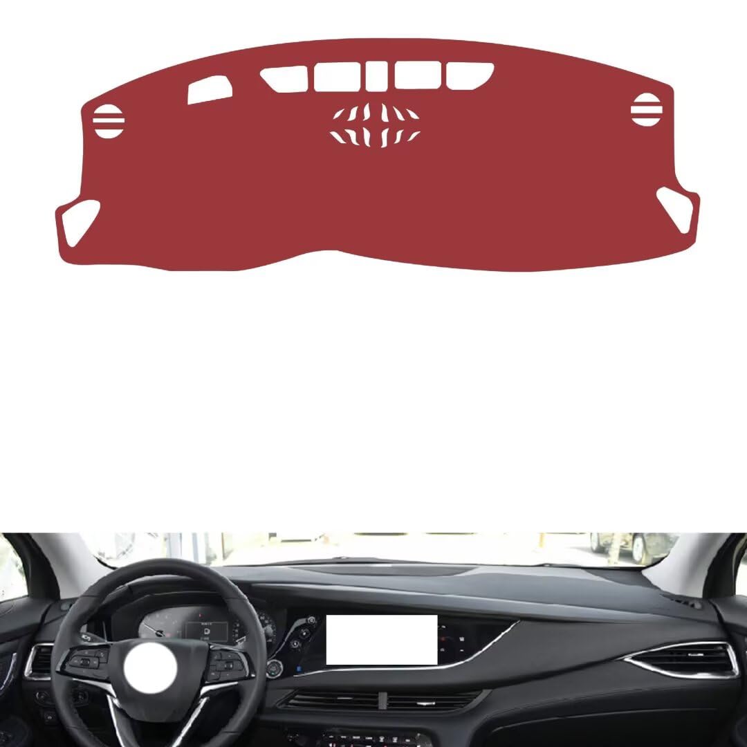 Leather Dash Board Cover mat Compatible with Buick Enclave (Warning Light，Sun Protection Dashboard Cover-red