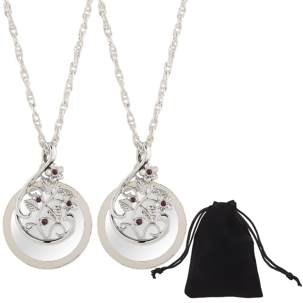 SOFPLATE 1 Box 2Pcs 4.5X Glass Magnifier Necklace Lighted Pendant Magnifier Silver Bling Flower with Chain Velvet Bag Reading Page Charms Findings for Jewellery Necklace Pendants Supplies DIY Crafting
