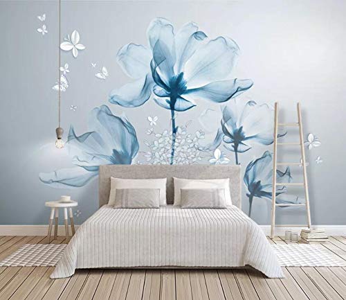 AJ WALLPAPER 3D Blue Lotus WC043 Wall Paper Print Decal Deco Wall Mural Self-Adhesive Wallpaper US Dai (Woven Paper (Need Glue), 【 82”x58”】 208x146cm(WxH))