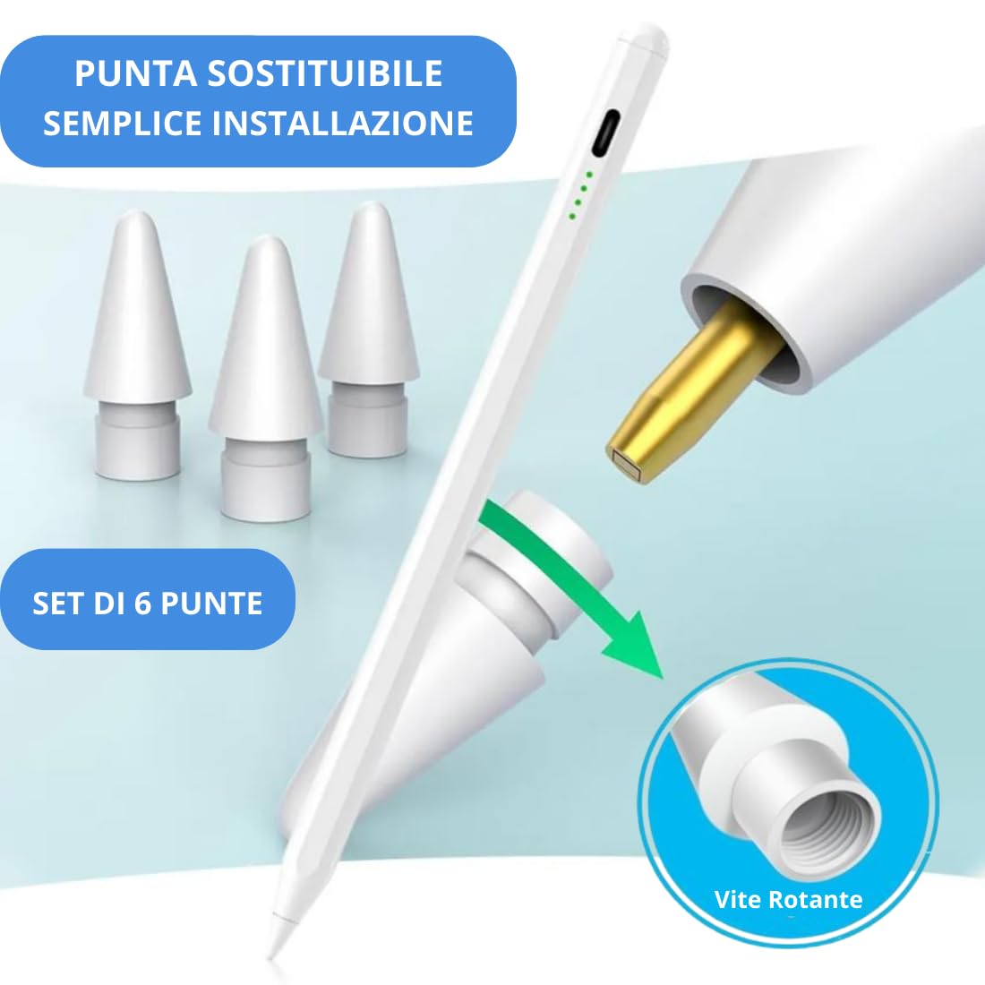 Punte Ricambio Compatibili con Apple Pencil Pro, USB-C, 1ª e 2ª Generazione, Alta Sensibilità e Precisione