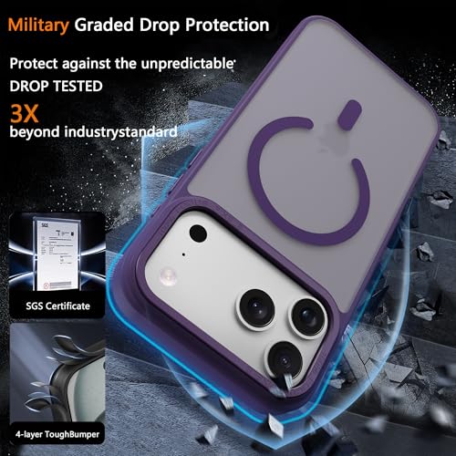 Image of Magnetic for iPhone 17 Pro Max Phone Case, [Compatible with MagSafe], Screen Protector X1, [Military Grade Drop Protection],Matte Finish,Slim,Shockproof,Protective (purple, iPhone 17 PRO max)