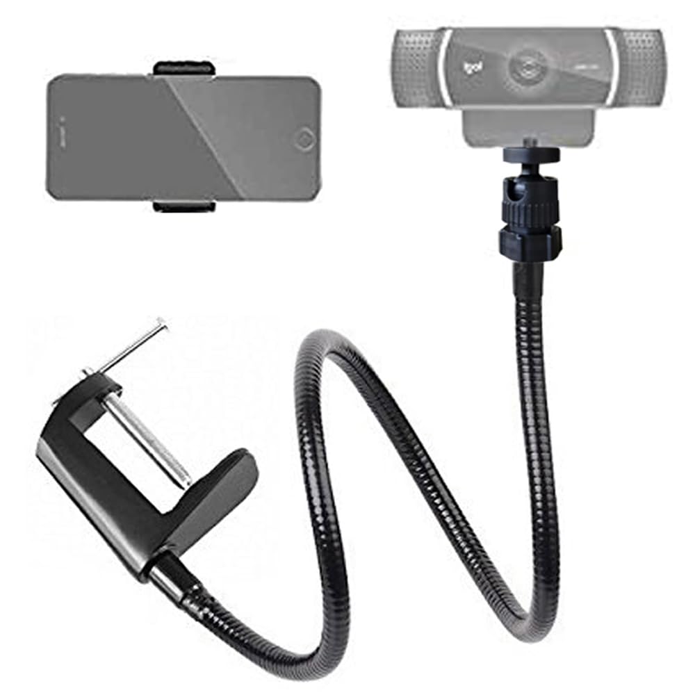 Supporto per webcam da 27 pollici, regolabile a collo di cigno fotocamera, supporto a morsetto per tutti i telefoni cellulari, Logitech Webcam C922 C930 C920 C615 ecc. (filettatura 1/4")