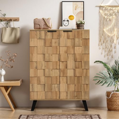 Merax Modern Shoe Cabinet with 5 Compartments, Adjustable Shelves & Elegant Wood Grain Finish, 80x35x110 cm, Large Storage Capacity for Hallway, Entryway, or Bedroom