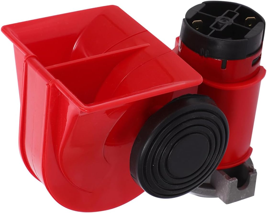 12v Red Air Horn for Trucks and Cars, Loud Train Horn Snail Style with Electric Compressor, Automotive Exterior Accessory for Vehicle Safety and Warning