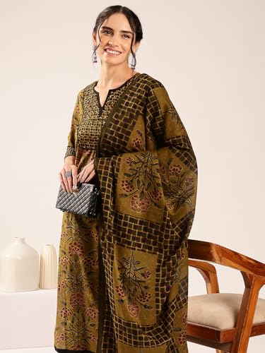 Image of Vbuyz Women's Ajrakh Print With Sequin Work Straight Kurta Palazzo With Dupatta