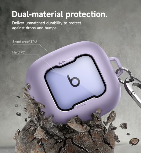 Image of SURITCH for Beats Powerbeats Pro 2 Case Cover, Magnetic Locking Cases for Beats Powerbeats Pro 2 2025, Shockproof Bumper Protective Covers with Carabiner & Keyring & Cleaner Kit, Purple