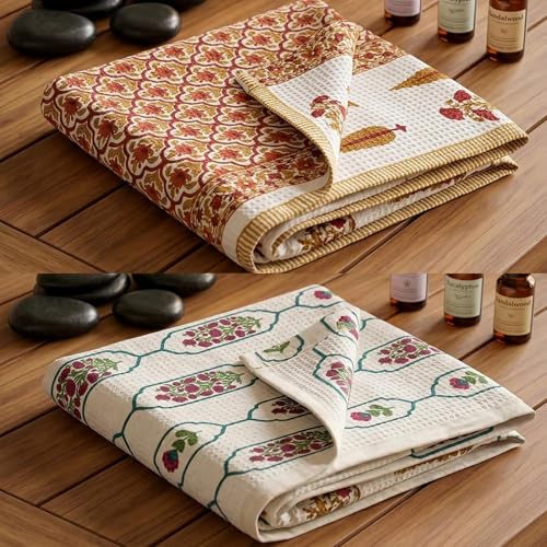Image of Mafatlal Madhuban Bath Towel Combo Pack of 2 | 147x76 cm | 250 GSM Soft, Quick Dry & Lightweight Cotton Towels | Adobe & Thai Curry