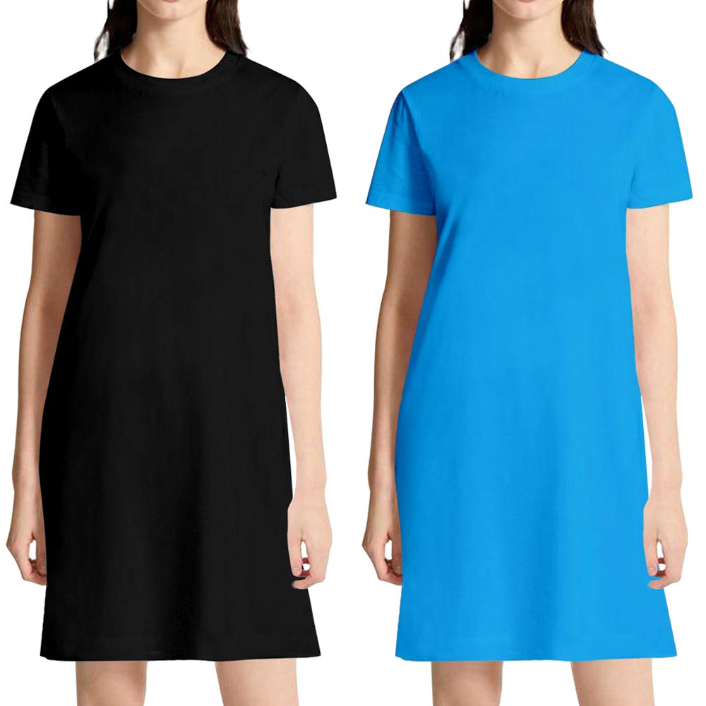 TVP Fashions Womens Plain Knee Length Cotton Round Neck Half Sleeves Combo Pack of 2 with Black and Turquoise Tshirts. Knee Long, Three Fourth Tees and Tshirts TVP Fashions Womens Plain Knee Length Cotton Round Neck Half Sleeves Combo Pack of 2 with Black and Turquoise Tshirts. Knee Long, Three Fourth Tees and Tshirts