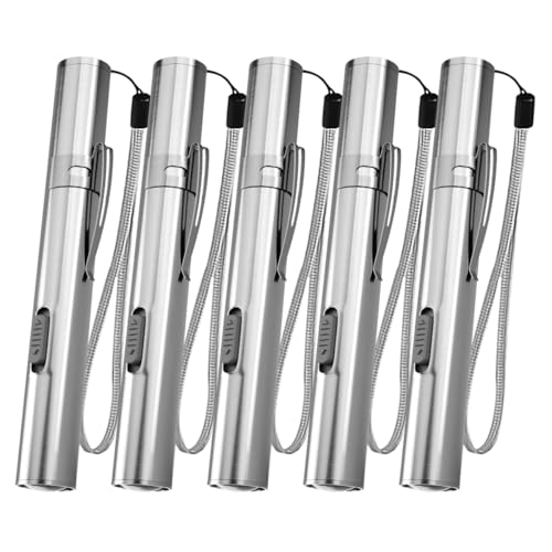 WholeFire Pequeña linterna LED Mini linterna médica de diagnóstico USB, linterna de acero inoxidable recargable a prueba de agua con clip de bolsillo + cable USB para mecánicos (5 piezas)