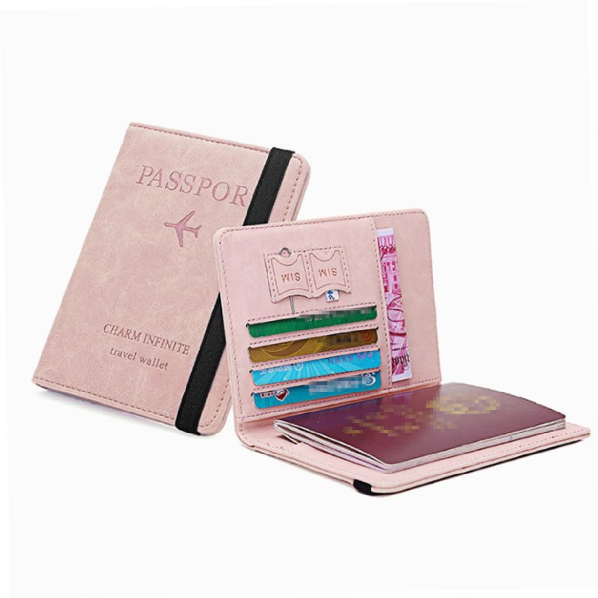 PACKOVE 3piezas Portafolio RFID De Piel PU Rosa para Pasaporte y Documentos Diseño Funcional y Compacto para Viajes De Negocios y Uso Diario