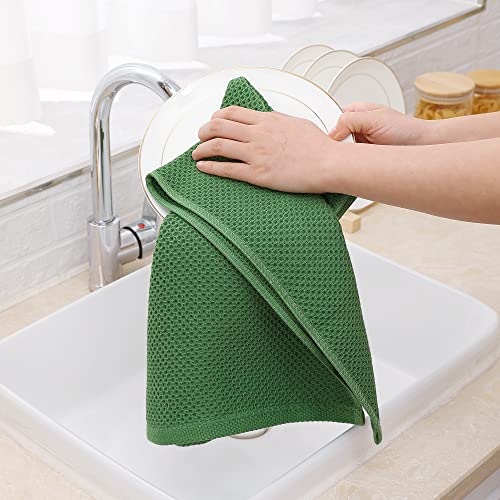 Image of Homaxy 100% Cotton Waffle Weave Kitchen Dish Towels, Ultra Soft Absorbent Quick Drying Cleaning Towel, 13 x 28 Inches, 8-Pack, Grass Green