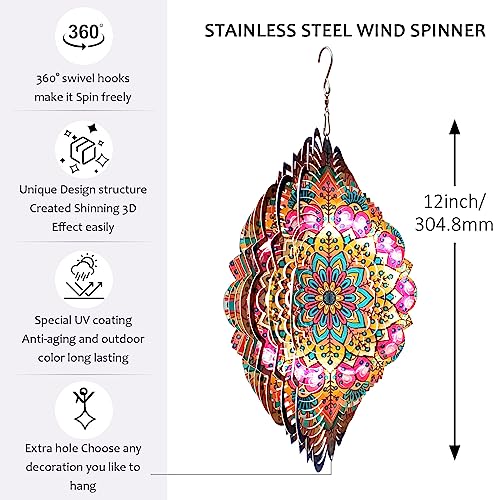 Image of Aoedelyart Wind Spinners Outdoor Mandala Lucky Star,Laser Cut Metal Kinetic Art Wind Spinner Gift for Christmas,12In Stainless Steel Hanging Yard&Garden 3D Wind Sculpture Decorations Indoor Spinners