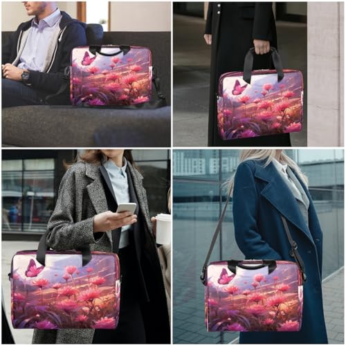 Maletín para laptop 15.6-16 pulg con flores rosa impermeable miniatura 2