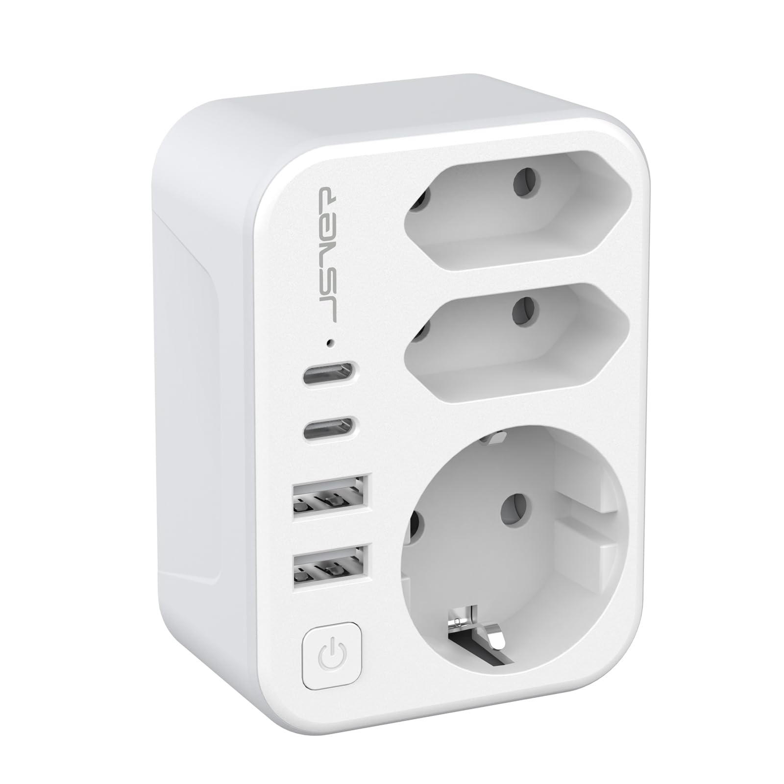 JSVER Reiseadapter USA Adapter Amerika Deutschland Typ B Stecker 3 Fach Reisestecker mit 4 USB-Anschlüssen(3,4A 17W) Steckdosenadapter für USA Kanada Thailand Mexiko (Weiß)