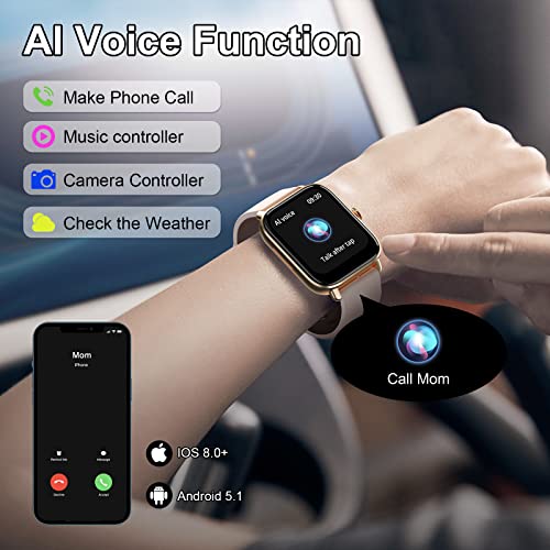 Smartwatch Damen mit Telefonfunktion, 1.7" Touchscreen Uhr Fitness Tracker mit Whatsapp Funktion, Wasserdicht Fitnessuhr Sportuhr für iOS Android, Geschenk für Geburtstag Weihnachten, Watch Rosegold – Bild 4