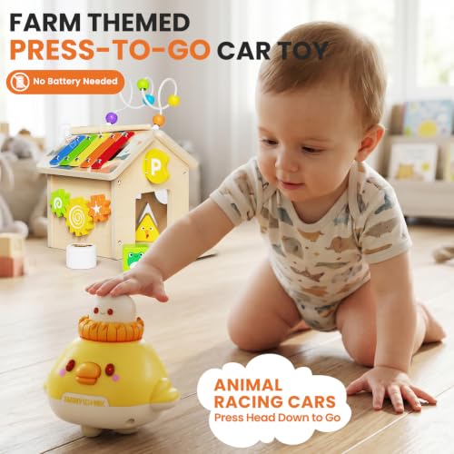 Image of 9-in-1 Wooden Activity Cube, Montessori Baby Activity Center Toys for 1+ Year Old Boys & Girls, Farm Theme Baby Cube with Car Toys & Shape Sorter, Educational Toy for Toddlers, Ideal Baby Gifts