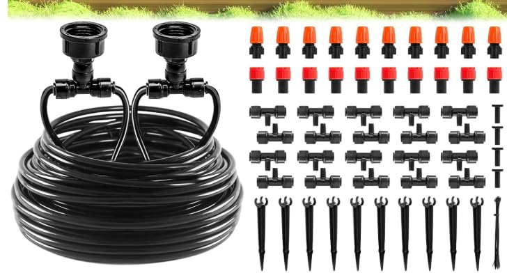 240FT Drip Irrigation Kit for Large Gardens, Farms & Greenhouses – Heavy Duty Micro Watering System with 1/4" & 1/2" Tubing, Adjustable Emitters, Connectors & Stakes