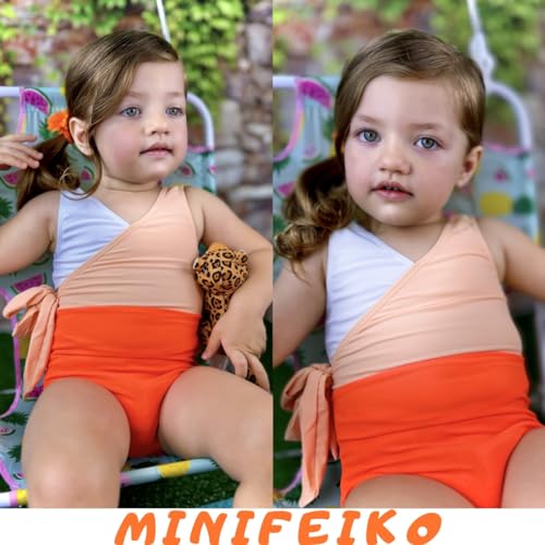 Image of 2T Toddler Girl Bathing Suit One Piece Swimsuit Sleeveless Swimwear 2-3T Orange & White