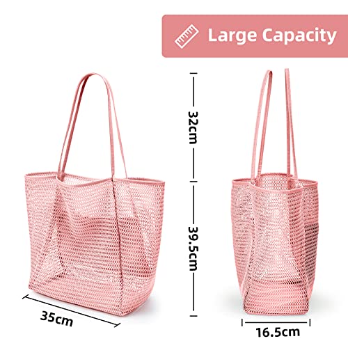 Image of KALIDI Beach Nylon Mesh Tote Bag, Casual Tote Bag Hobo Women Foldable MAX 23L Shoulder Bag For Beach Picnic Vacation