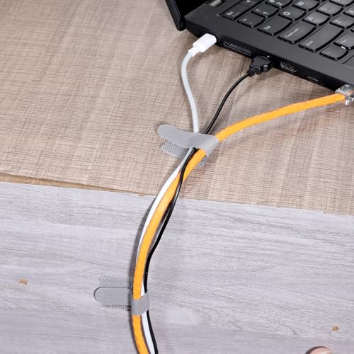 40 piezas de bridas ajustables de gancho y lazo con clips adhesivos para organizar cables debajo del escritorio, reutilizables para PC, electrónica, hogar y oficina (gris) miniatura 5