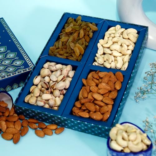 Image of Riwaz Prime Morpankh Peacock Designer Dry Fruit Gift Box | Premium Almonds, Cashews, Raisins & Pistachio | Luxury Festive Hamper for Diwali, Wedding & Corporate Gifting
