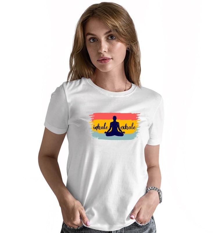 Image of INDISSH Women's Regular Fit Half-Sleeves YOGA22 Themed Garphic Printed Tshirt|Regular Wear T-Shirt for Women's| Pack of 1 T-Shirt|